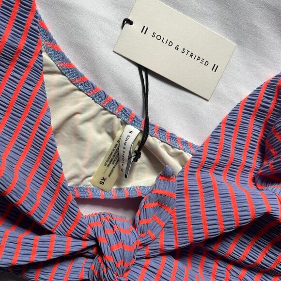 NWT Solid & Striped the Vanessa tie front stretched seersucker bikini top purple - Picture 3 of 4